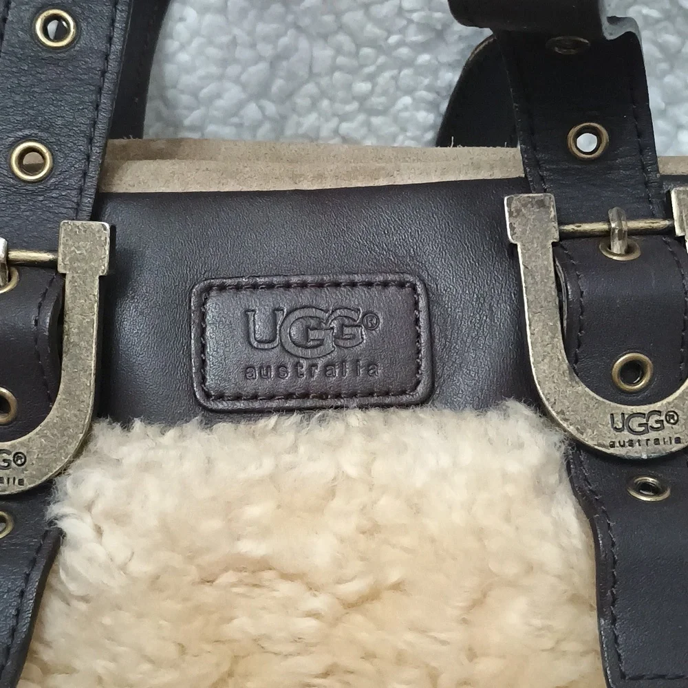 UGG Brown Leather and Cream Shearling Tote Bag